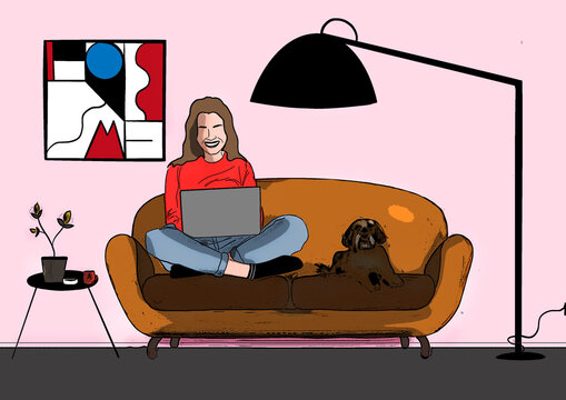 Freelancer Girl Working on the couch
