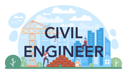 Fototapeta na wymiar Civil engineer typographic header. Professional occupation of designing