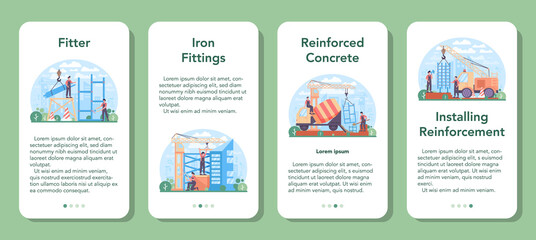 Fitter or installer mobile application banner set. Industrial builder