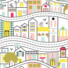 City Life Doodle Vector Seamless Pattern