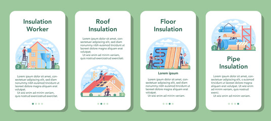 Obraz premium Insulation mobile application banner set. Thermal or acoustic insulation