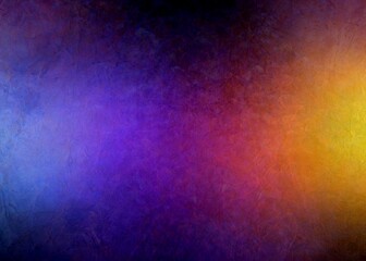 Colorful paint stained grunge texture of unevenness surface. Blue purple red yellow gradient on old wall empty background. Abstract material illustration.