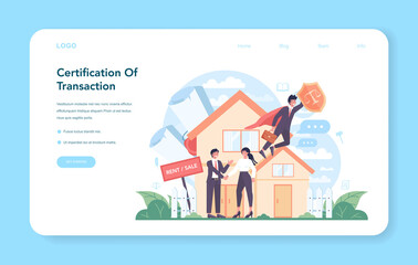 Notary service web banner or landing page. Professional lawyer signing