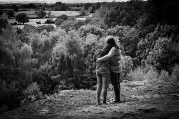 couple walking in the woods