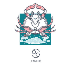 Cancer zodiac sign. Cancer sits in the lotus position. Yoga. Astrology.
