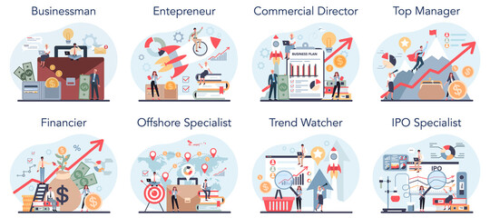 Business profession set. Financial operation and commercial transaction