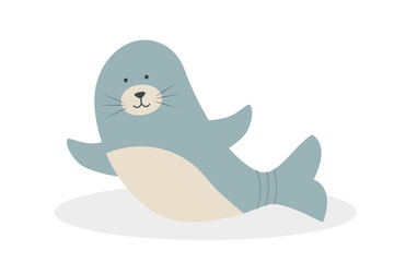 Cute cartoon seal character, vector illustration of a sea animal.