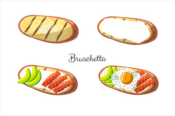Bruschetta with salmon, cream cheese, avocado, egg. Home cooking. Instructions, recipe