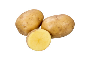 Raw potato on white background