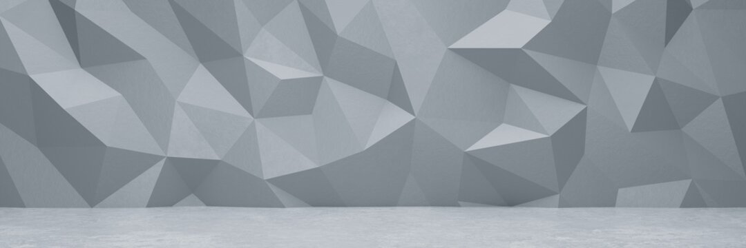 Fototapeta Graue abstrakte Low Poly Formen an Wand in Halle