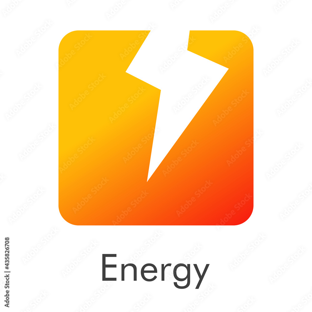 Poster Logotipo con texto Energy con relampago en cuadrado en espacio negativo en color naranja