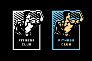 The figure of a posing athlete. Fitness center, logo, emblem. Vector illustration.
