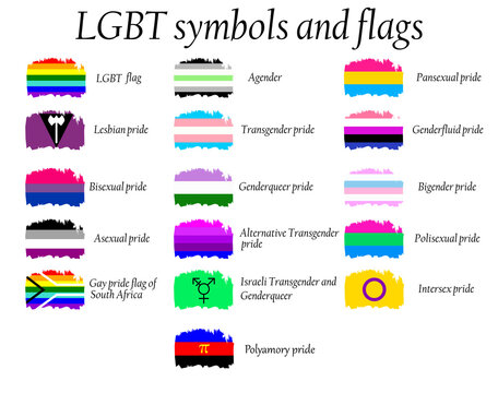 LGBT Official Pride Flag Collection, Lesbian, Gay, Bisexual and Transgender . Collection of Signs for People of Different Sexual Orientations.