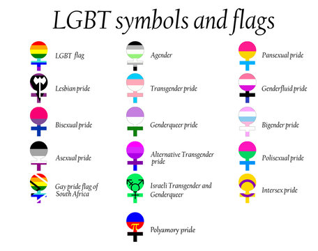 LGBT Official Pride Flag Collection, Lesbian, Gay, Bisexual and Transgender . Collection of Signs for People of Different Sexual Orientations.