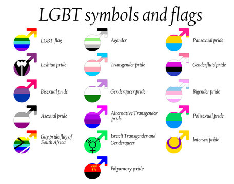 LGBT Official Pride Flag Collection, Lesbian, Gay, Bisexual and Transgender . Collection of Signs for People of Different Sexual Orientations.