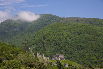 mountain landscape, Bzyb fortress in Abkhazia
