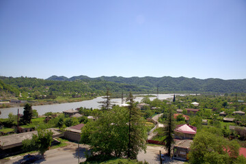 view of the Bzyb river and mountains, travel across Abkhazia