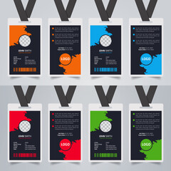 Creative office ID card template design. Modern Corporate Business vector identity card for employees with four color variations.