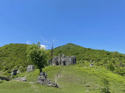 mountain landscape, Bzyb fortress in Abkhazia