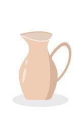 Coffee colored milk jug isolated on white, vector illustration of kitchen utensils container.