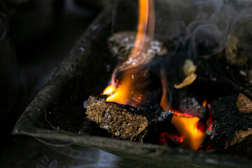Morning Flame Havan during worshipping during morning ritual