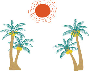 椰子の木と太陽のレトロなイラスト