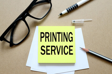 Printing Service. text on the sticker. bright sticker on craft background