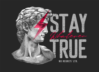 typography slogan with antique statue ,vector illustration for t-shirt. - obrazy, fototapety, plakaty