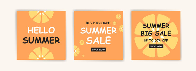 First day of summer. Hello summer. Summer sale. Banners vector for social media ads, web ads, business messages, discount flyers and big sale banner.