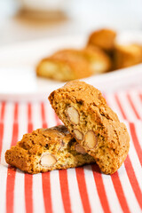 Cantuccini, italian almond cookies closeup