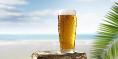 Cold beer on beach and free space for your decoration 