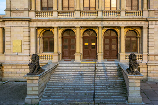 Kaliningrad, the entrance to the historic building of the Konigsberg Stock Exchange - Powered by Adobe