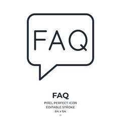 FAQ editable stroke outline icon isolated on white background flat vector illustration. Pixel perfect. 64 x 64.
