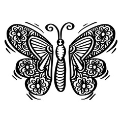  Decorative ornate cute butterfly. Black and white.