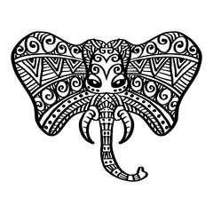 Ornamental head of Elephant, ethnic Zentangle mascot.