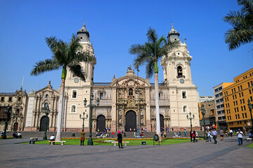 Fototapeta na wymiar The Basilica Cathedral of Lima in the Historic Center of Lima, One of the Impressive UNESCO World Heritage Site in Peru, South America