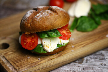 Healthy mozzarella sandwich. Healthy food. Diet sandwich.