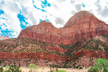 Beautiful landscape of red rocks in Zion National Park, Utah, USA