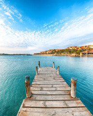 Gorgeous view of Porto Cervo from wooden pier