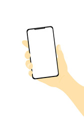 スマートフォン（スマホ）を片手でもっているイラスト