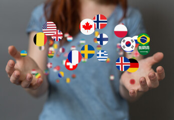 Global communication, international messaging and translation concept