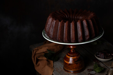 fresh homemade chocolate cake with dark beer