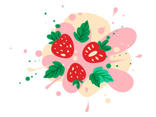 Strawberry yoghurt splash, cartoon style, color, vector