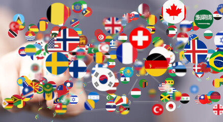 World map with all states and their flags