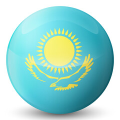 Glass light ball with flag of Kazakhstan. Round sphere, template icon. Kazakh national symbol. Glossy realistic ball, 3D abstract vector illustration highlighted on a white background. Big bubble