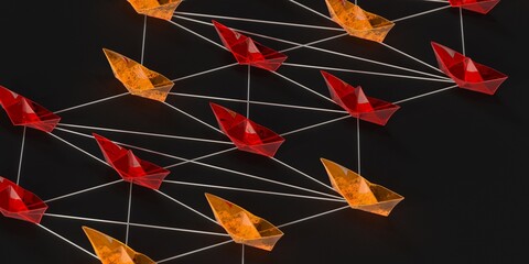 Management concept with origami boats.