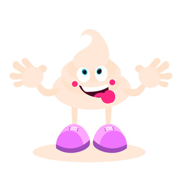 Cartoon cream. A drop of cream with face, hands and feet. Healthy and nutritious food. Vector image.