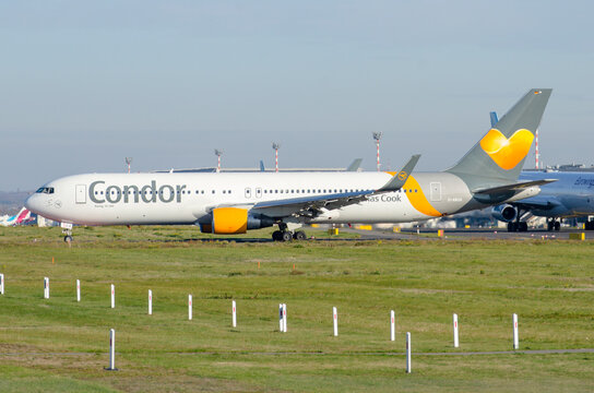 D&Uuml;SSELDORF, GERMANY - November 18, 2018:  A Boeing B767 from Condor shortly before Take Off