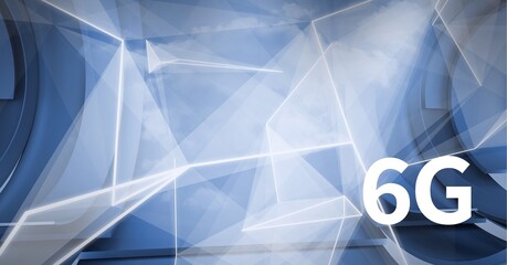 Composition of 6g in white text over network of glowing white shapes on dark blue background