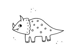 Cute dinosaur in doodle style. Hand drawn funny dino. Vector illustration for children.